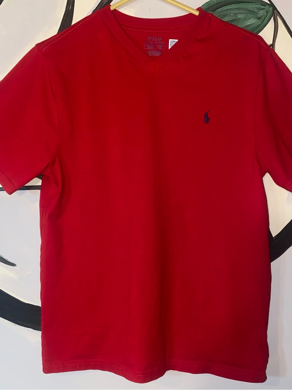 Polo by Ralph Lauren Boys Red V-Neck Tee with Navy Pony size xl